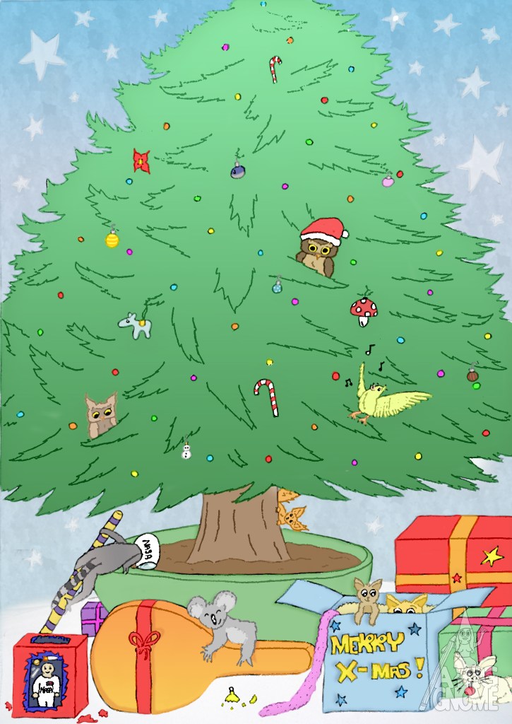 animals in a christmas tree illustration for kids