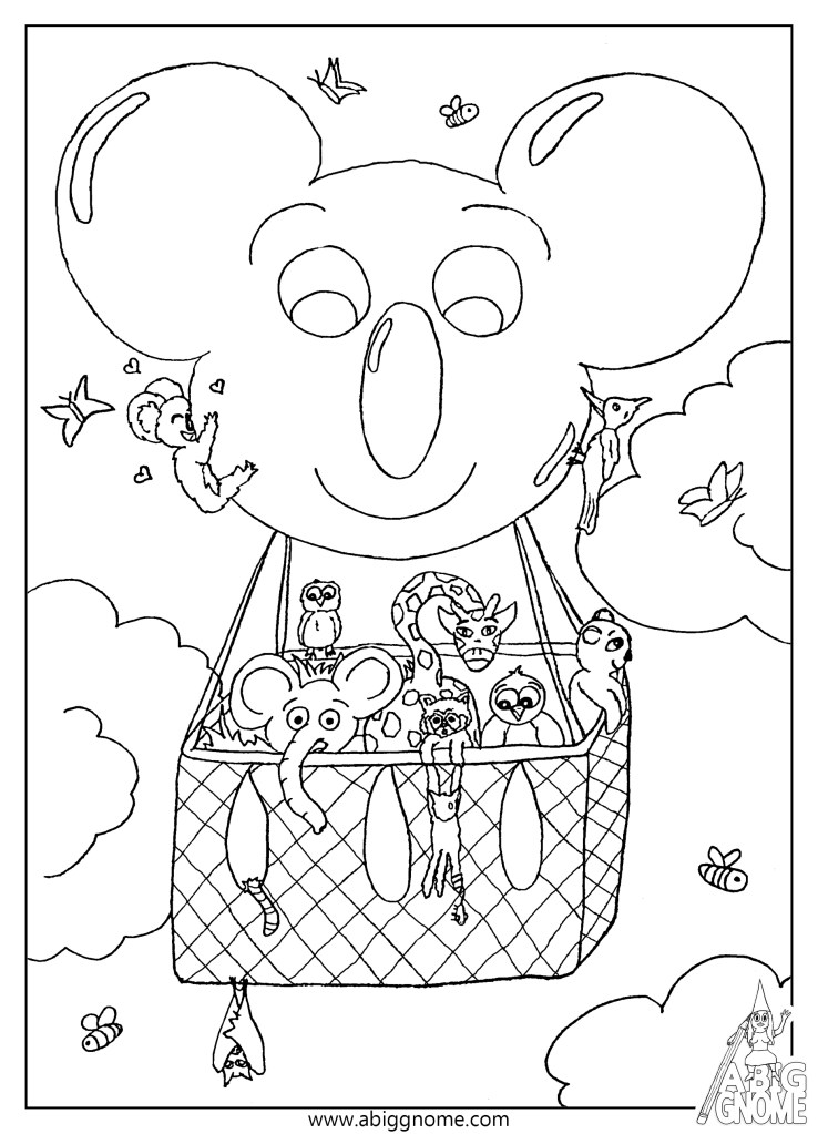 Kleurplaat dieren luchtballon koala