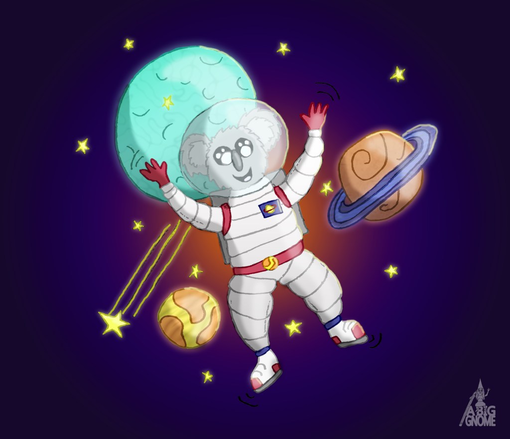 illustration for kids of astronaut koala in space
